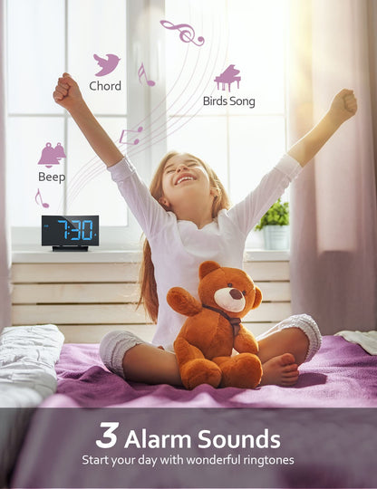 GOLOZA Digital Alarm Clock for Bedrooms with Modern Curved Design, Conspicuous Blue LED Numbers, 6 Levels Brightness, 2 Volume, 3 Alarm Tones, Snooze, Power-Off Memory, 12/24H, Bedside Clock