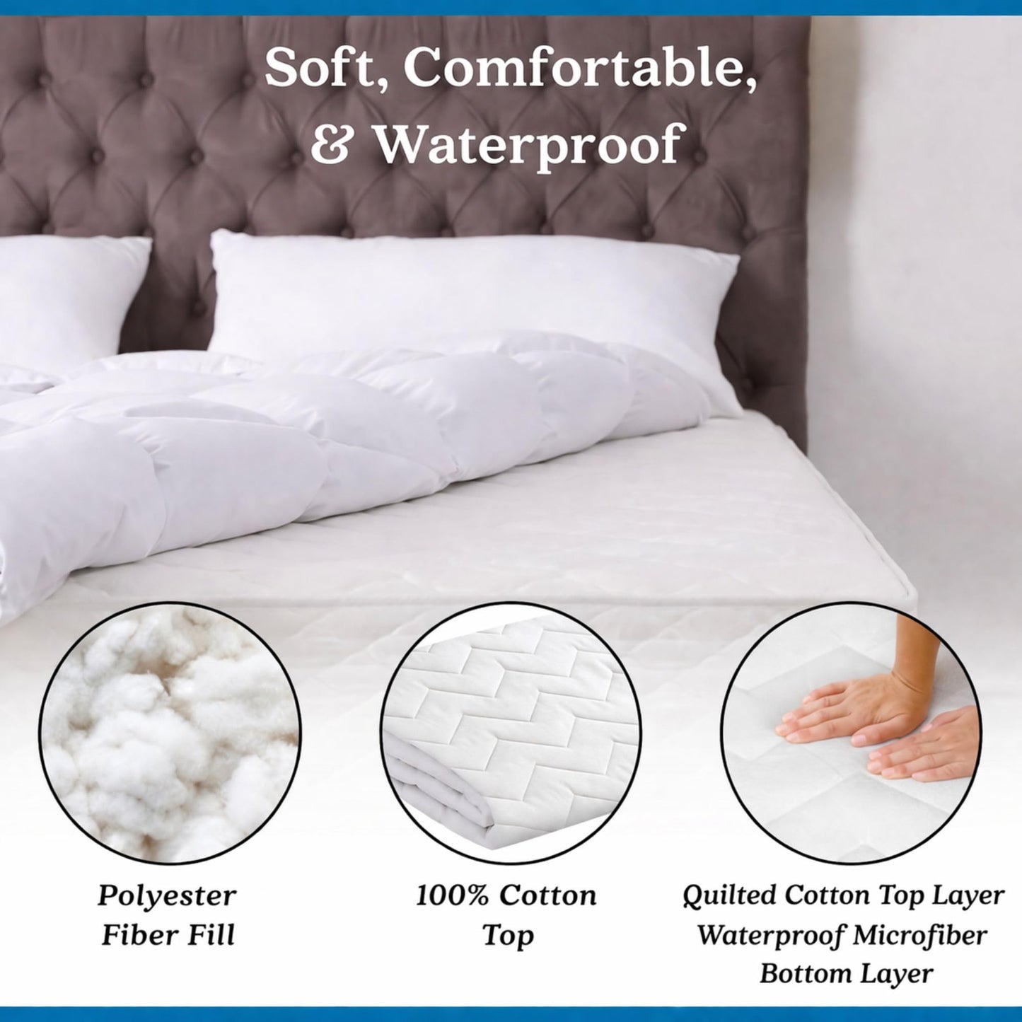 Waterguard Quilted Cotton Mattress Pad - Cot Size 33” - Soft, Comfortable, and Fluffy Mattress Pad - Waterproof Mattress Protector Stretched 13" for Snug Fit on Regular Sized Mattress