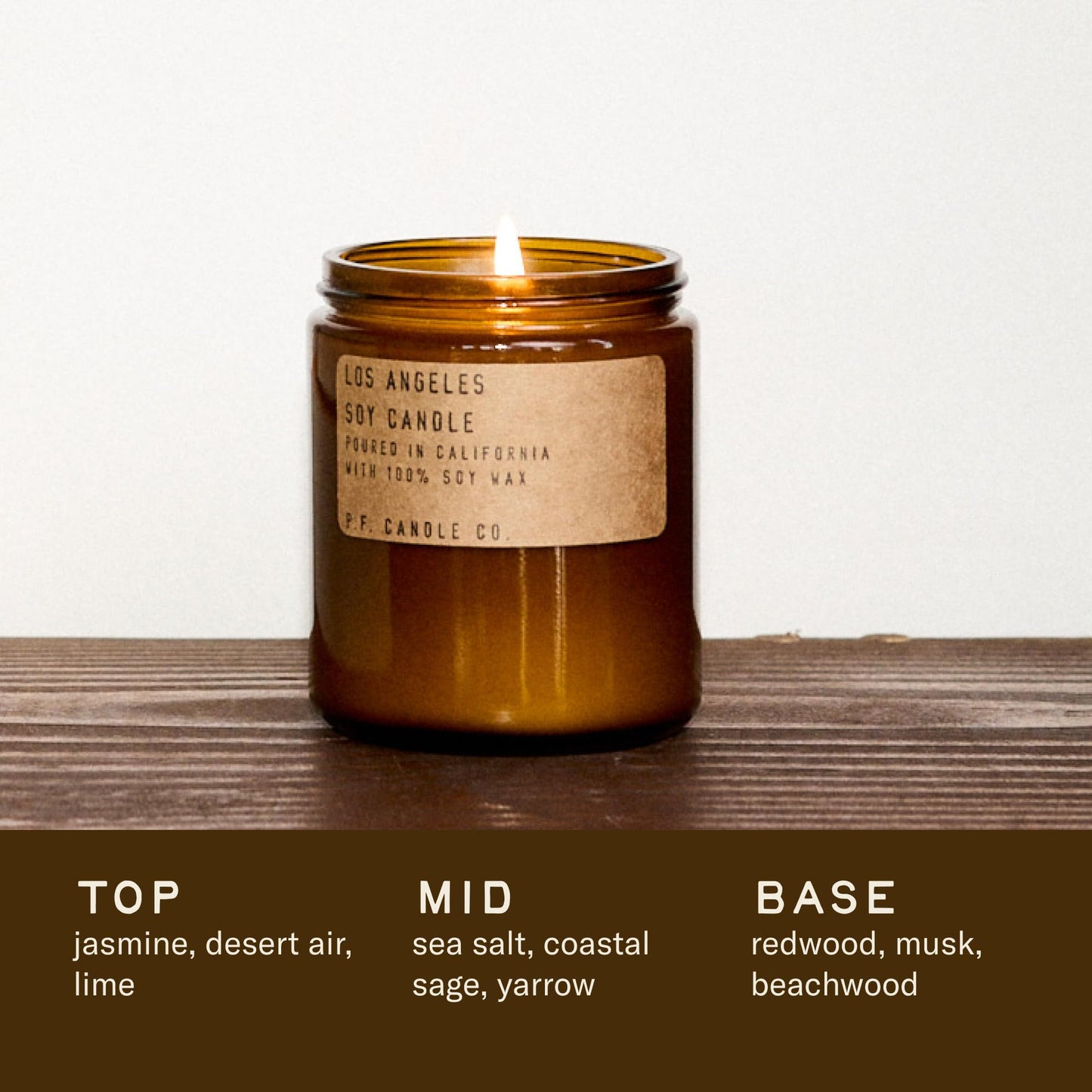 P.F. Candle Co. Los Angeles Classic Standard Scented Soy Wax Candle (7.2 oz) 40-50 Hour Burn Time, Amber Glass Jar, Made in The U.S.A.