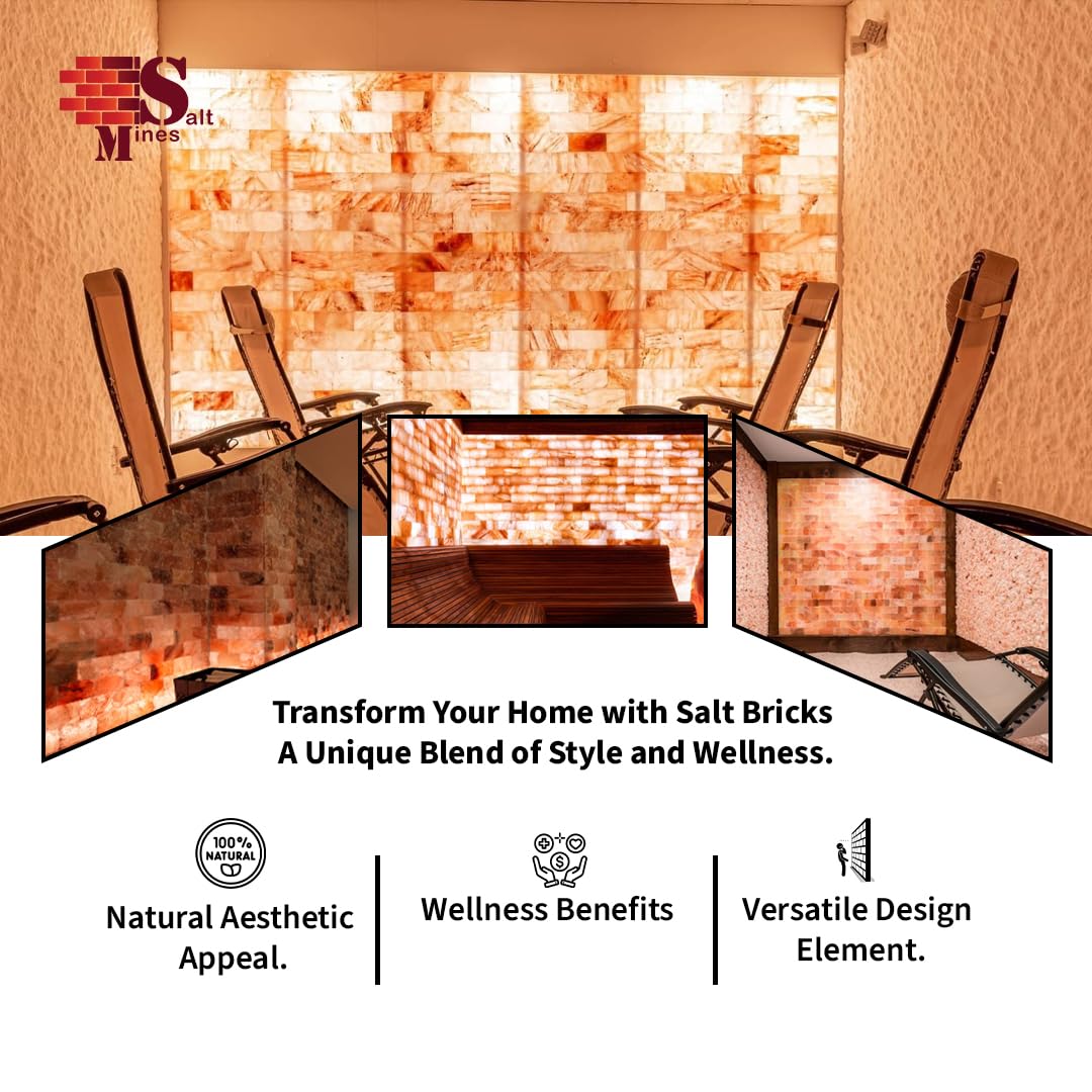 Himalayan Pink Salt Bricks for Spa & Salt Wall – Pack of 20 (8″ × 4″ × 1″) – Natural Himalayan Crystal Salt Tiles for Sauna, Wellness Décor