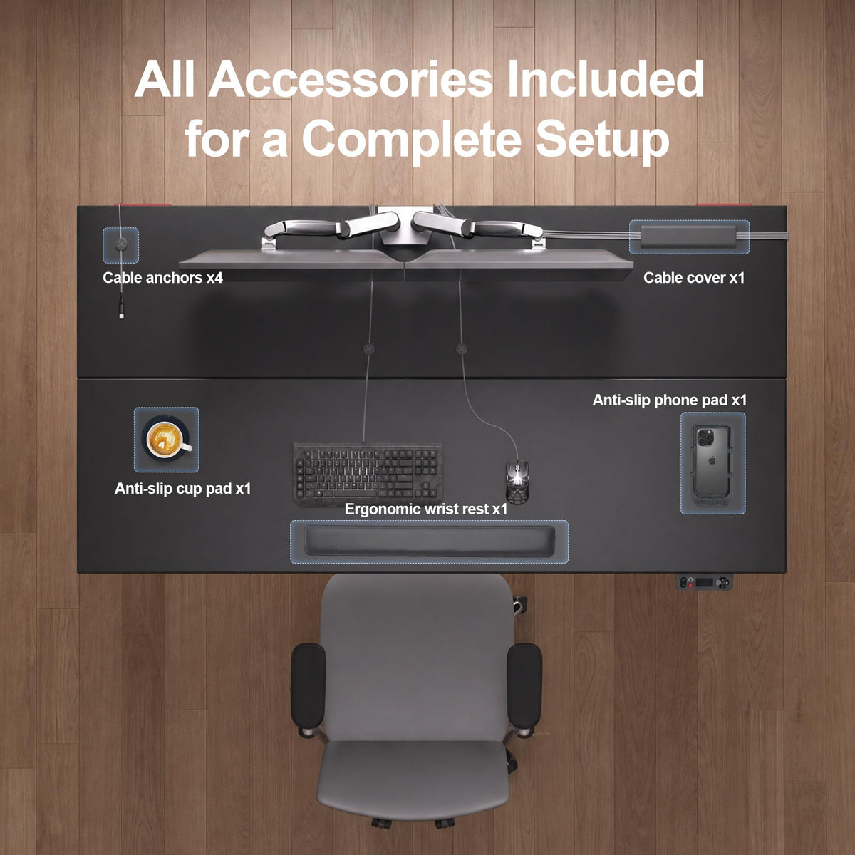 Klobel Electric Standing Desk 55” with 15° Tilting Desktop, Sit Stand Ergonomic Desk for Home Office & Gaming, 4 Motor Adjustable Desk, Memory Presets & Cable Management Black