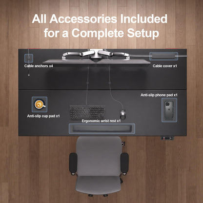 Klobel Electric Standing Desk 55” with 15° Tilting Desktop, Sit Stand Ergonomic Desk for Home Office & Gaming, 4 Motor Adjustable Desk, Memory Presets & Cable Management Black