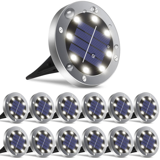 OULONGER Solar Lights Outdoor,12 Pack Solar Lights Outdoor Waterproof,Garden Ground Light Landscape Lighting for Outside Patio Pathway Yard Lawn Driveway Deck Step Walkway(White Light)