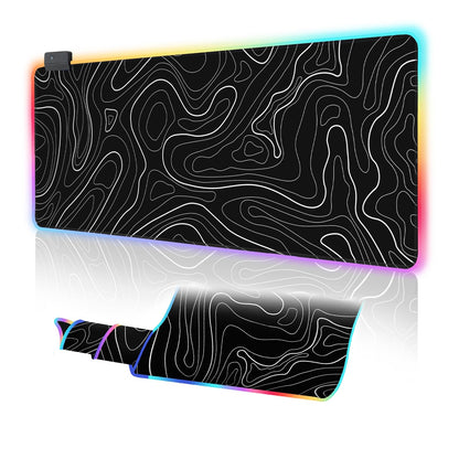 UJoowalk RGB Gaming Mouse Pad, Topographic Large, LED XL Keyboard and Mouse Pad, Desk Mat, 31.5 x 11.8 in, Black Minimalist Line Desk Pad