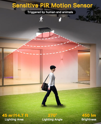 138 LED Solar Lights Outdoor, Motion Sensor Security Light with 270° Wide Angle, 3 Lighting Modes, IP65 Waterproof Solar Powered Wall Light for Garage, Front Door, Yard, Wall, Garden