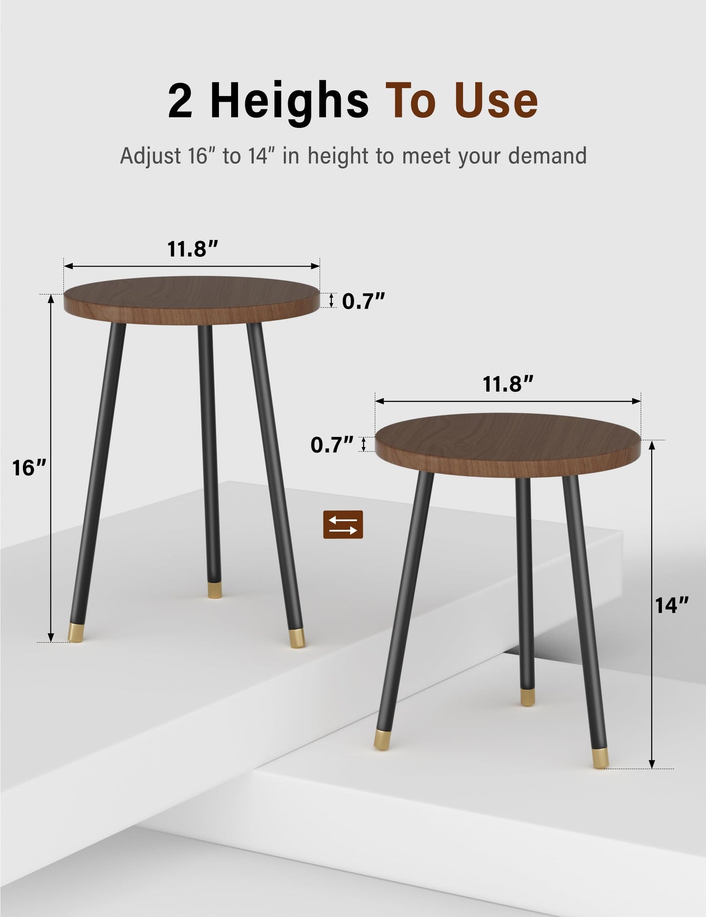 SAKSUN Plant Stand Indoor 2 Pack: Adjustable Wood 16 Inch Plant Stand - Mid Century Modern Decor Corner Plant Stands for Indoor Plants - Small Round Plant Table Holder for Balcony Living Room Office