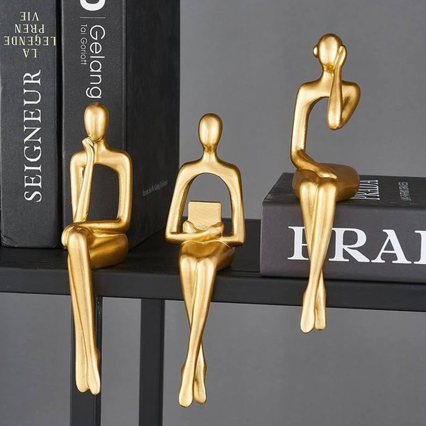 XINXUAN Gold Statue Home Decor - Modern Bookshelf & Desk Decor - 3 Piece Set