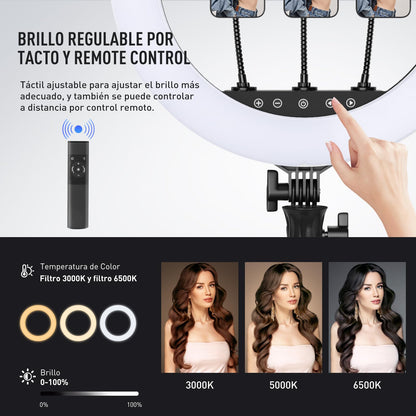 Upgraded 18 inch Ring Light with Tripod Stand & Phone Holder,KOSCHEAL Ringlights with Remote,3000-6500K Dimmable White,Extendable 86'' Tall Circle Light for Phone Camera Makeup Streaming Zoom Meeting
