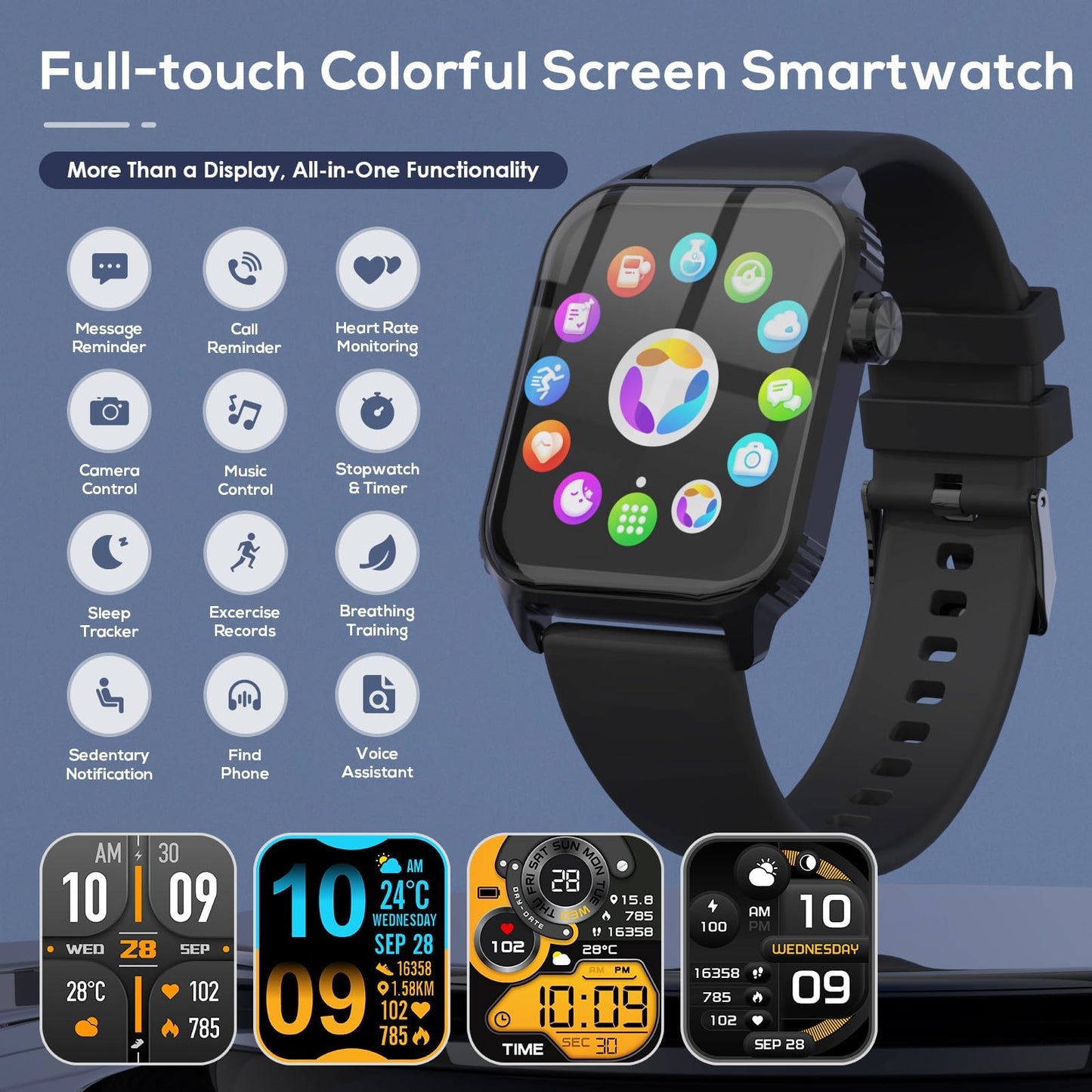 TRAUSI Smart Watches for Women Men, 1.83 inches HD Smartwatch with 120 Sports Modes, Heart Rate/Sleep Monitor, IP67 Waterproof, Bluetooth Call & Music Control for iPhone/Android (Black)