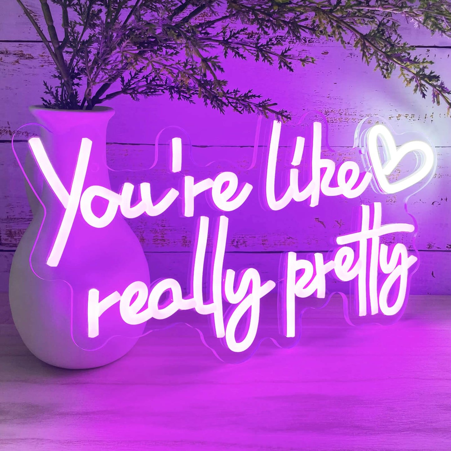 KUUNEON You're Like Really Pretty Neon Sign Wall Decor for Bedroom/Girls Room/Salon/Party/Present - 16"x8" Purple Your Like Really Pretty LED Sign Light for Women, Heart Design & 100,000H Lifespan