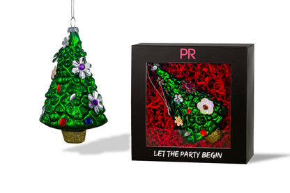 Party Rock | Christmas Tree with Flowers Glass Ornament | X-Mas Collection
