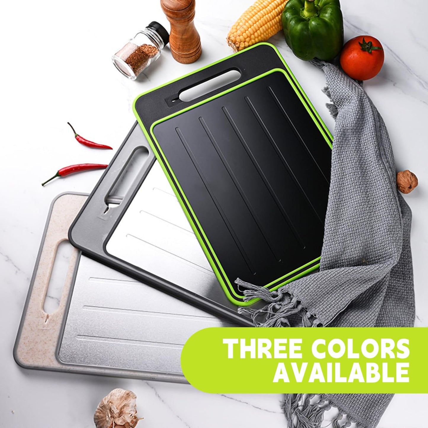Cutting Board Double Sided,2 Pcs Vegetable Board With Sharpening Stone,Large Size+Small Size,Food Grade Stainless steel and Wheat straw PP Material,Eco-Friendly and Easy to Clean (black)