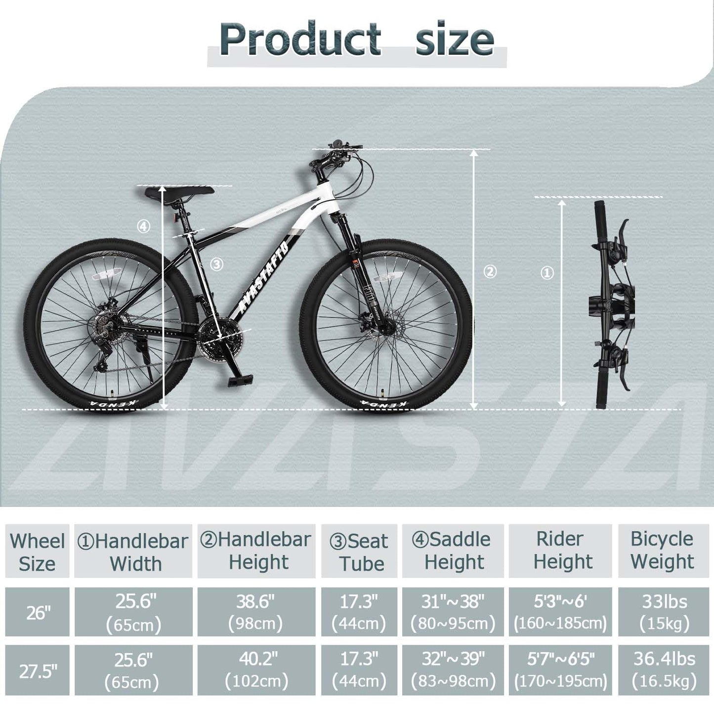 AVASTA 27.5-inch Mountain Bike for Man Male and Woman Female Adult with Lightweight Aluminum Alloy Frame and Dual Disc Brakes,Front Suspension,21-Speed Gear Shifters,Hidden Brake Cables,Color White