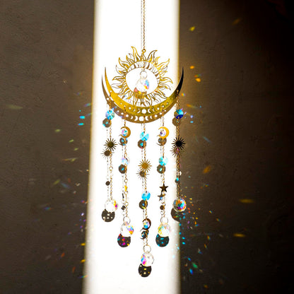 Artilady Sun and Moon Suncatcher - Large Crystal Wind Chimes for Outside Stained Glass Window Hanging Prisms Garden Backyard Ceiling Room Decor Christmas Housewarming Birthday Gift for Girls