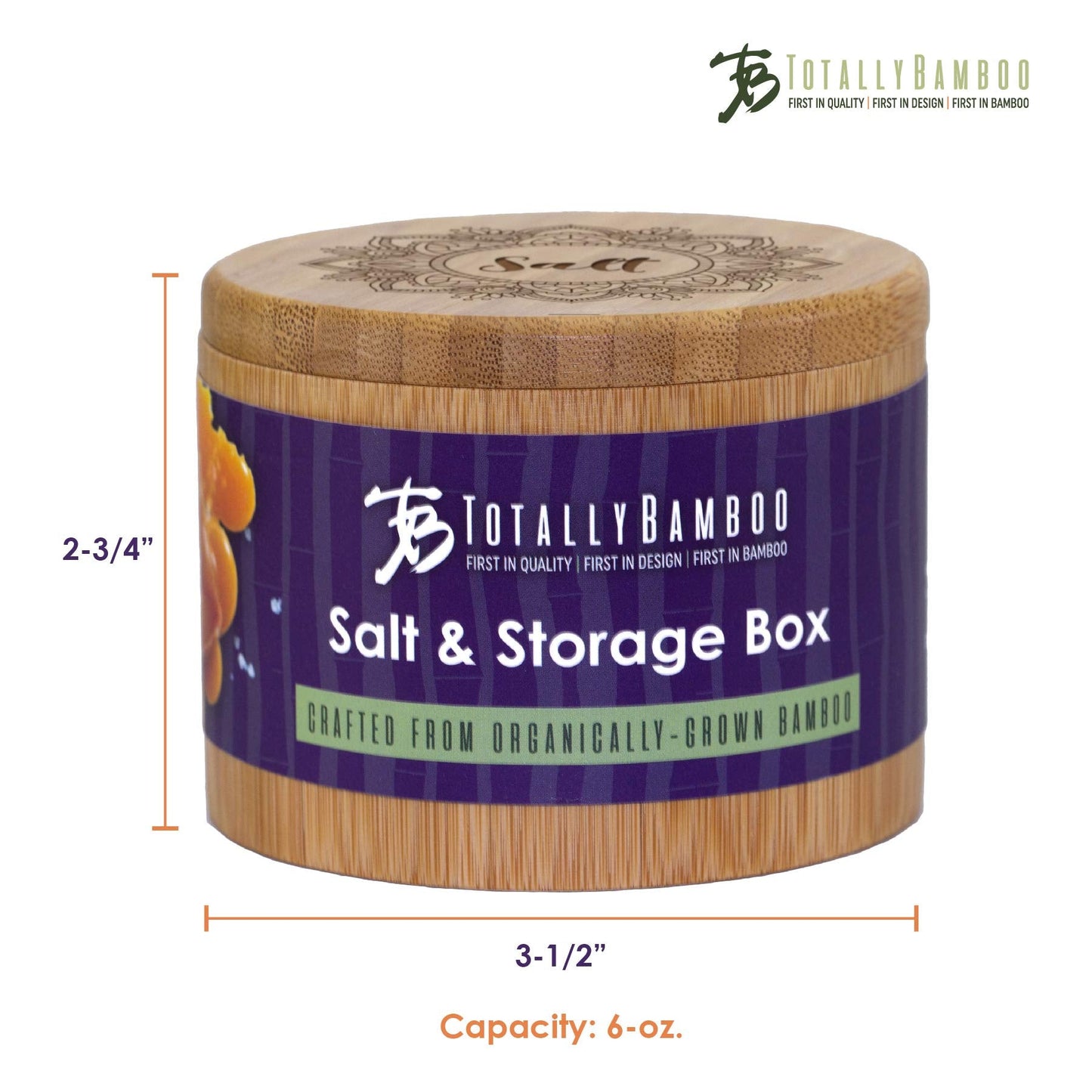 Totally Bamboo Salt Cellar Bamboo Storage Box with Magnetic Swivel Lid, 6 Ounce Capacity, Mandala Flower Engraved on Lid