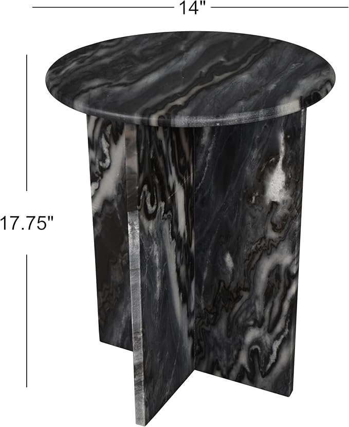 JONATHAN Y Javier Solid Black/Gray Marble End Table, 17.75" Round Modern Accent