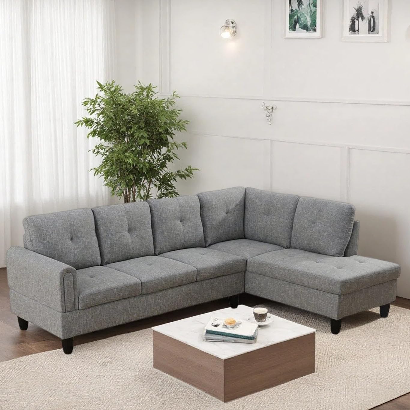 NicBex Comfy Couches for Living Room, 2-Piece 97" L-Shaped Sectional Couch with Movable Chaise, Modern Sofa Living Room Set for Apartment, Office & Bedroom, Dark Grey