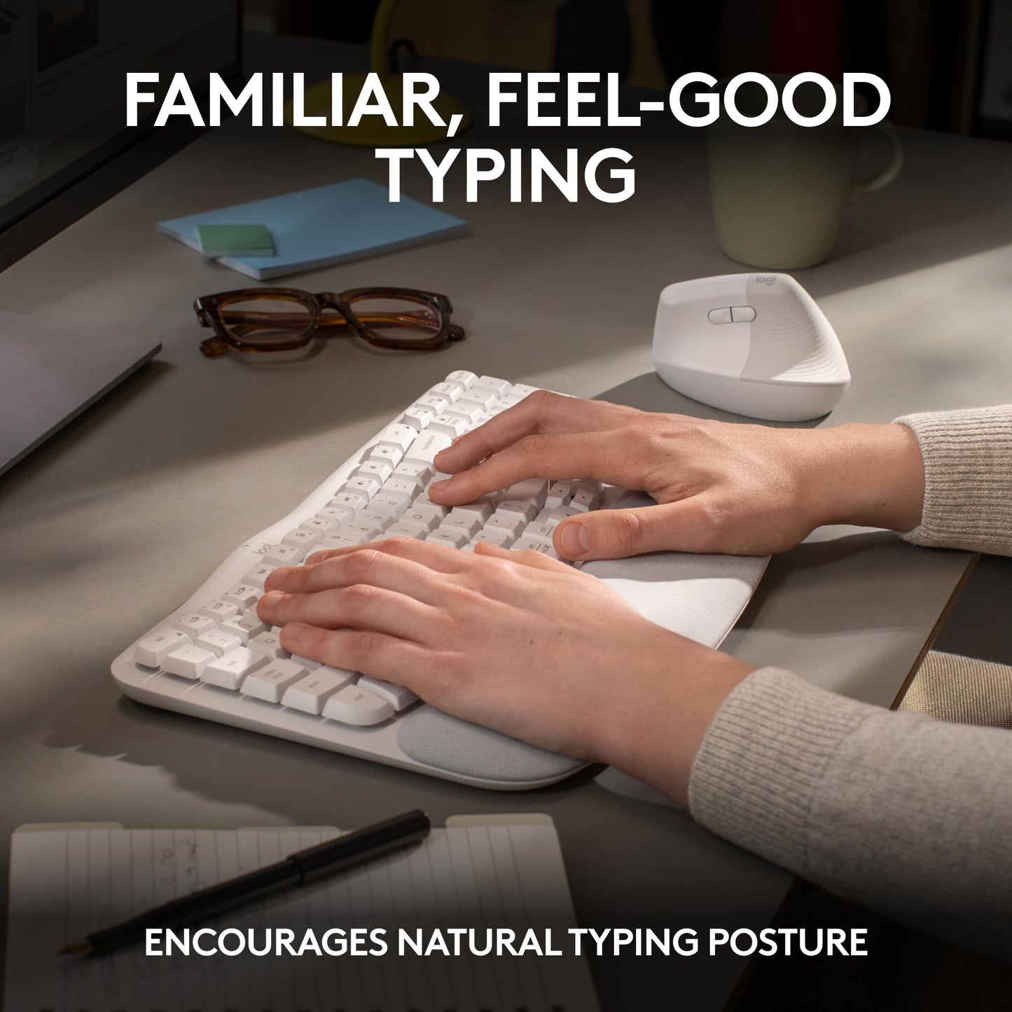 Logitech Wave Keys Wireless Ergonomic Keyboard with Cushioned Palm Rest, Comfortable Natural Typing, Easy-Switch, Bluetooth, Logi Bolt Receiver, for Multi-OS, Windows/Mac - Rose