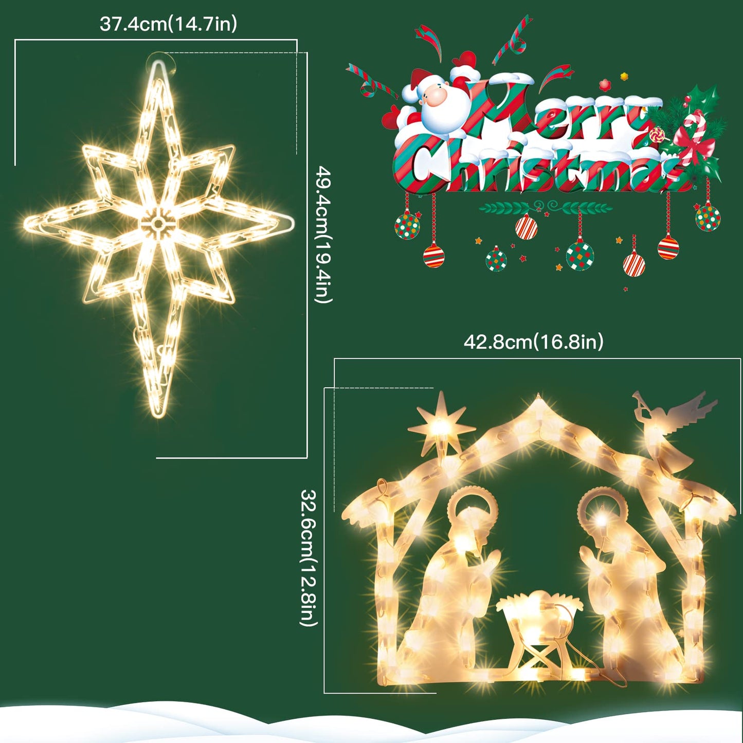 Xmasnova 2 Pack Christmas Window Lighted Decorations,Christmas Window Silhouette Lights,Double Side Christmas Sign Lamp Decoration for Holiday Indoor Wall Door Glass Decorations,Polaris,Nativity