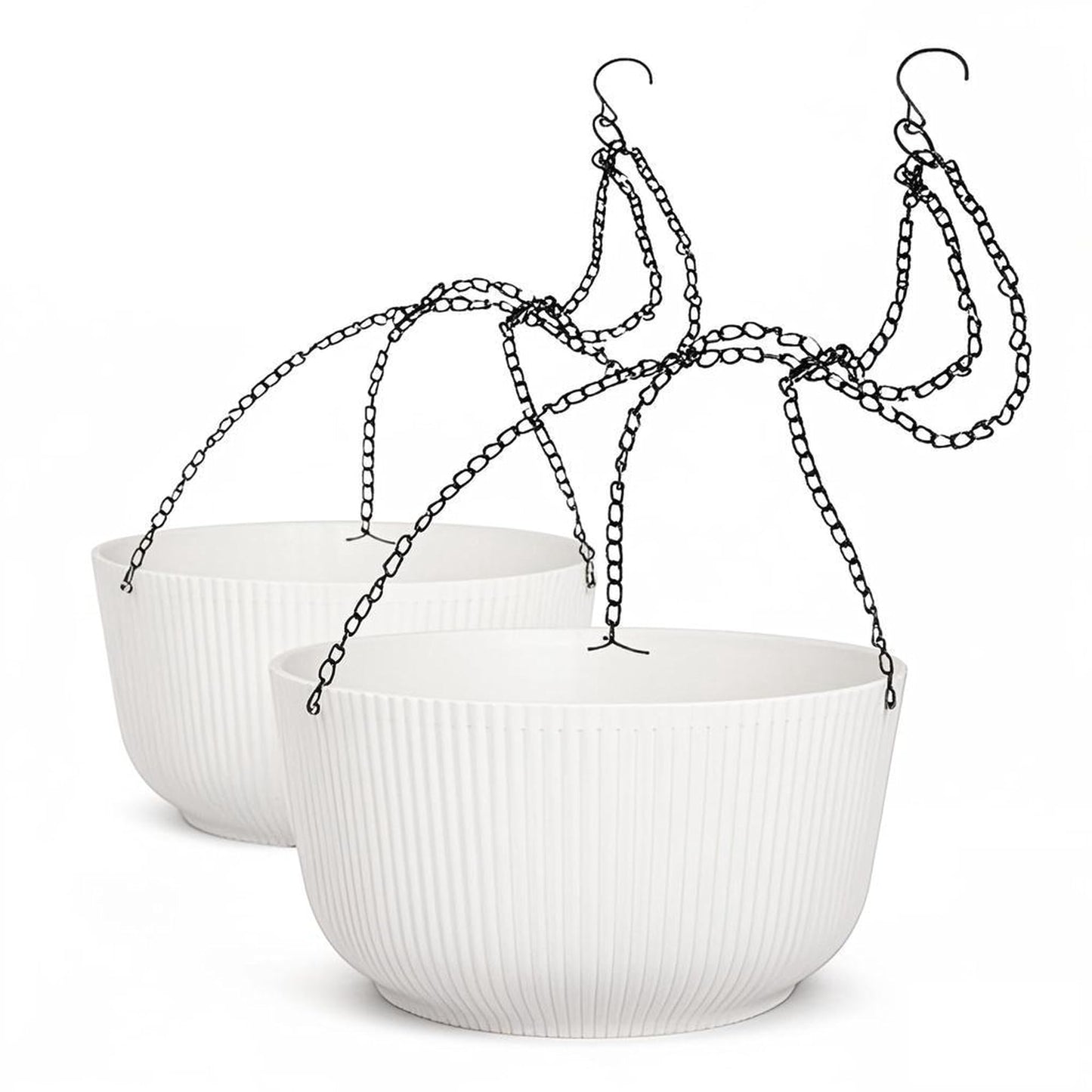 Dexceder 11.2 Inch Self Watering Hanging Planters Indoor Outdoor, Thickened Hanging Basket Flower Plant Pot (2 Pack, White)