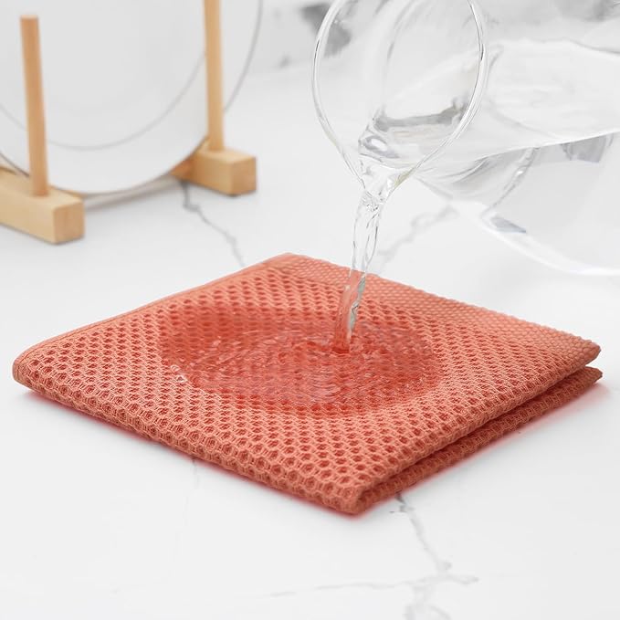 Kitinjoy 100% Cotton Kitchen Dish Cloths, 6 Pack Waffle Weave Ultra Soft