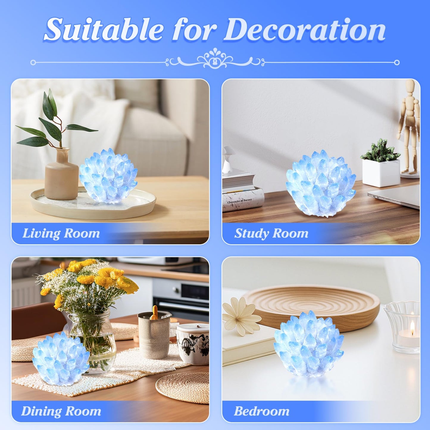 Natural Crystal Cluster Clear Quartz Mineral Crystal Cluster Cluster Healing Ornament Hue Reflection Feng Shui Home Decor (Blue)
