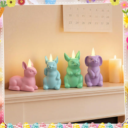 Bucherry 4 Pcs Easter Bunny Flameless Candle Light 7.5" LED Pastel Easter Rabbit Candles Battery Operated Spring Lighted Tealight Bunny Flickering Tea Light Gifts for Women Spring Home Table Decor