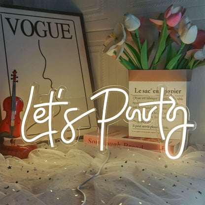 Let's Party Neon Sign, LED Neon Lights for Bedroom Wall Decor, Art Decorative Lights for Bachelorette Party, Engagement Party, Birthday Party, Living Room, Gamer Room Decor Aesthetic (Warm White)