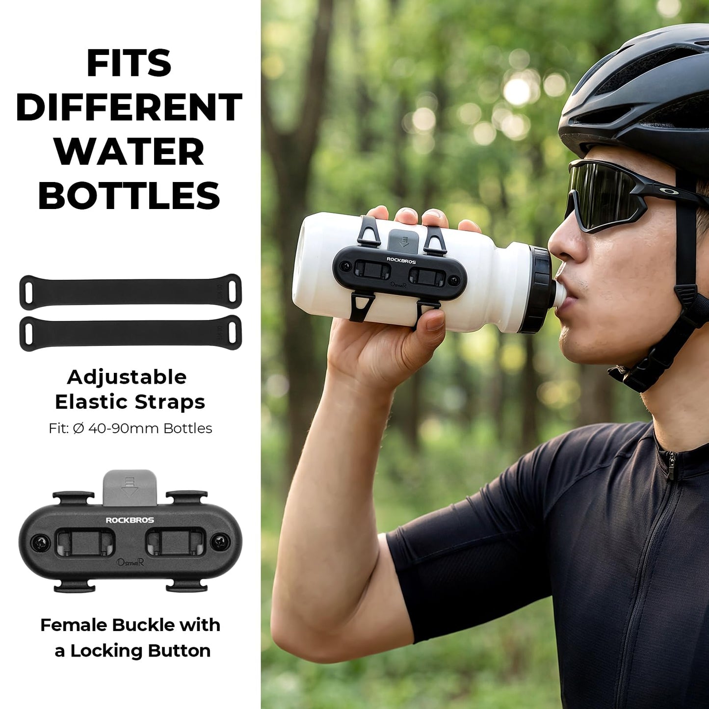 ROCKBROS Bike Water Bottle Holder with Strap, Magnetic Water Bottle Holder for Bike, Bike Cup Holder for Road, Mountain, Folding Bike, Ebike & Scooter