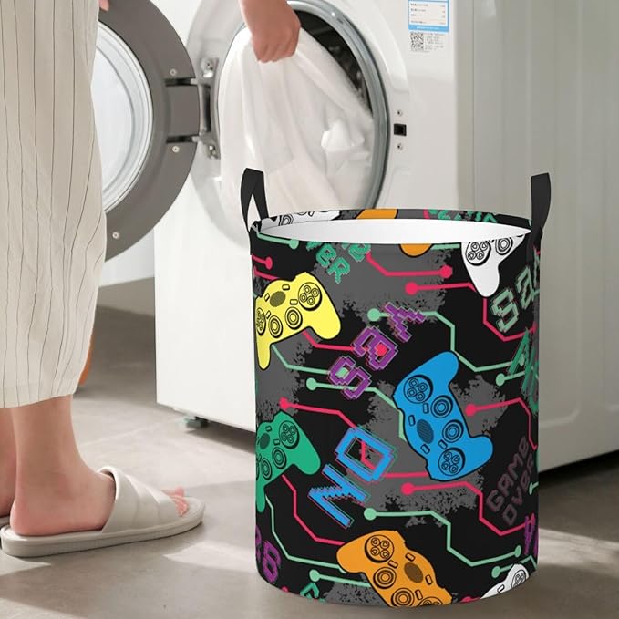 Colorful Game Joysticks Laundry Hamper Bag, Video Game Controller Background