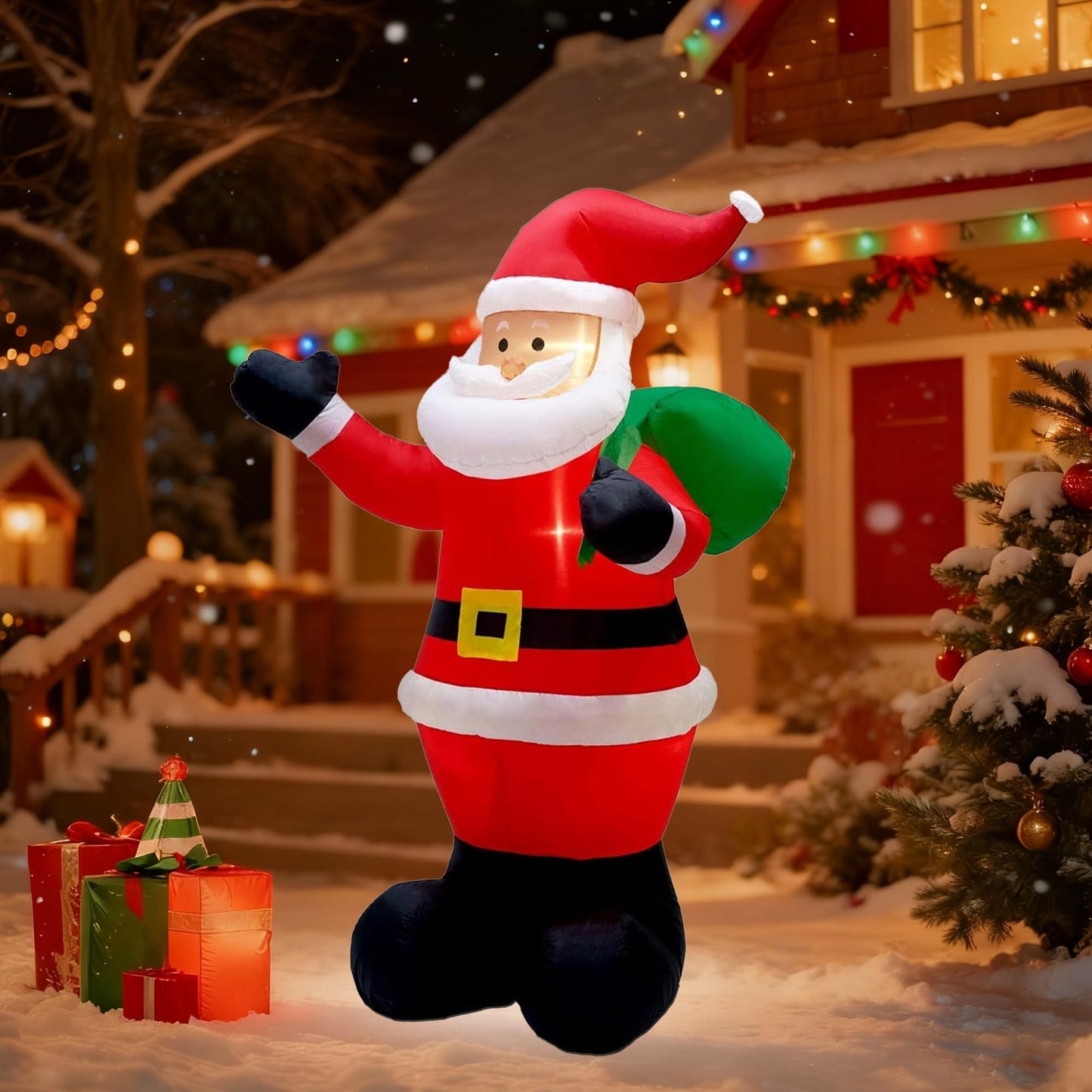 Glory Island 7 FT Christmas Inflatable Santa Claus Holding Gifts Bag, Blow Up Santa Claus with LED Lights, Lighted Christmas Decor for Yard, Indoor Outdoor Yard Garden Christmas Decoration