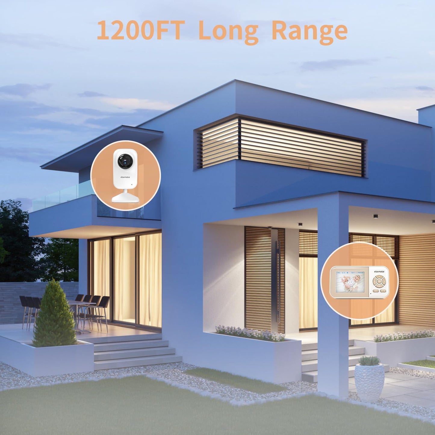 ebemate Video Baby Monitor Camera with 2.8" LCD Screen Video & Audio No Glow Night Vision,2-Way Talk Audio Cam Baby Monitoring 1200FT Range EBE28