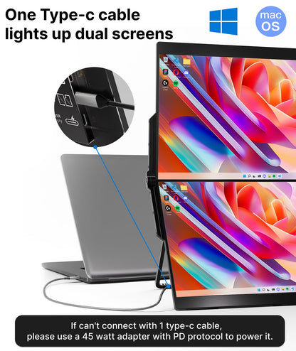 Ingnok Portable Monitor, 18.5 Inch FHD 1080P 100% sRGB Laptop Screen Extender USB C HDMI Portable Gaming Monitor w/Smart Cover & Speakers, External Monitor for Laptop Mac PC