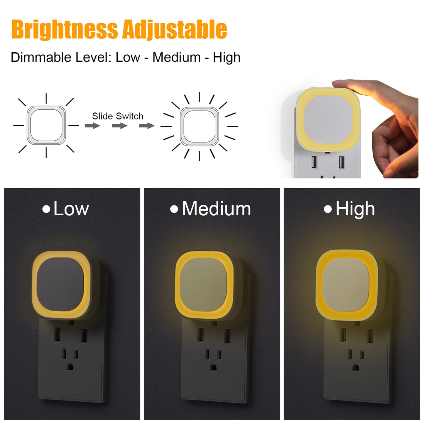YUNLEX 2 Pack Plug in Dimmable Night Light, Auto Dusk to Dawn Sensor, Soft Golden Yellow Light for Bathroom, Hallway, Stairs, Kitchen, Bedroom, as Mother or Father Gifts