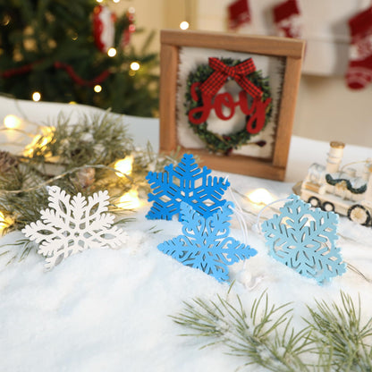 16Pieces Blue Snowflakes Ornaments 3inch Wooden Snowflake Christmas Tree Ornament for Winter Wonderland Christmas Decoration DIY Crafts 8 Styles