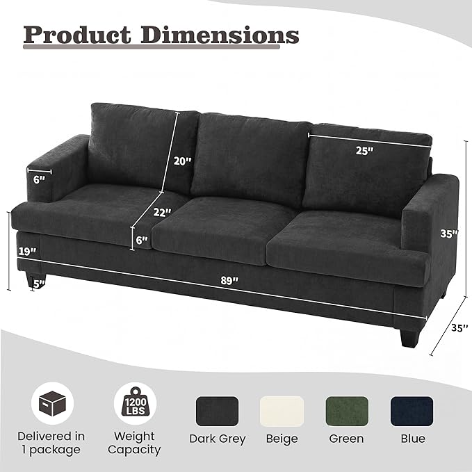 Apicizon 3-Seater Sofa & 3-Seater Sofa, 2 Piece Set Comfy Couch