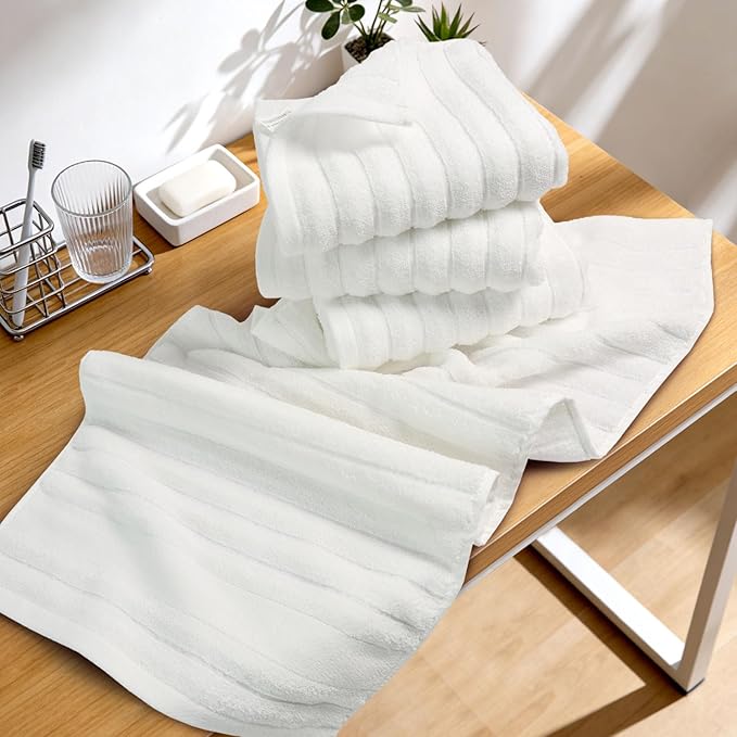 Jacquotha Luxurious 4-Pack Ribbed Striped Hand Towels – Hotel & Spa Premium