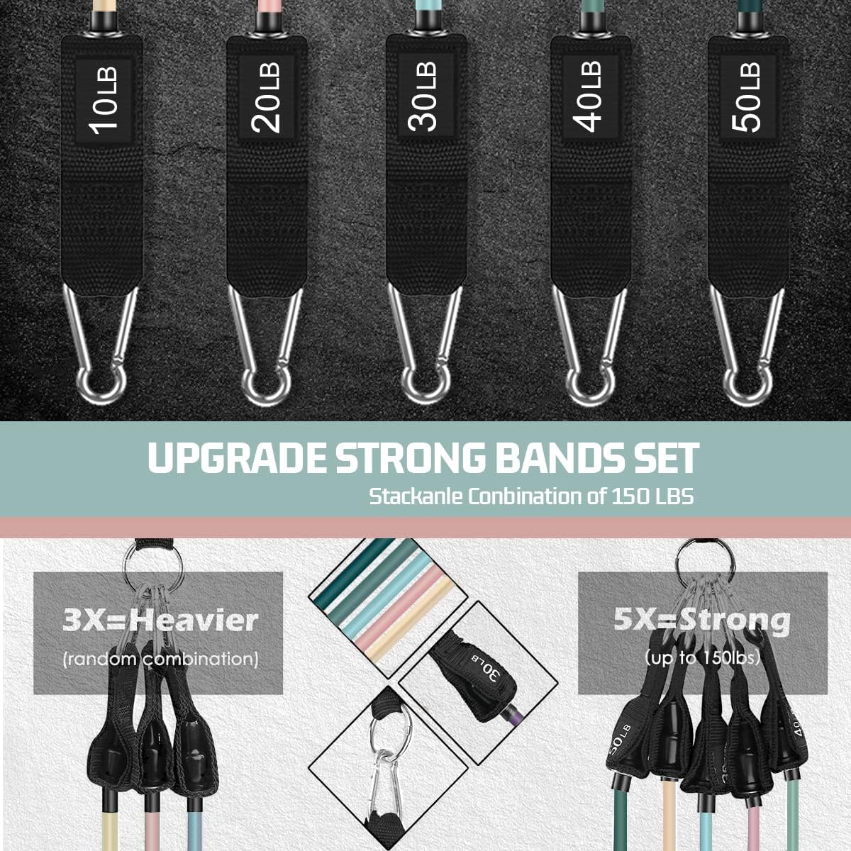 VEICK Resistance Bands, Exercise Bands for Working Out with Handles, Elastic Workout Bands for Men Women, Exercising Bands for Strength Training Equipment at Home Gym