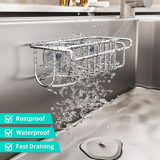 HapiRm 4 in 1 Sink Caddy Sponge Holder, SUS304 Stainless Steel Kitchen Brush
