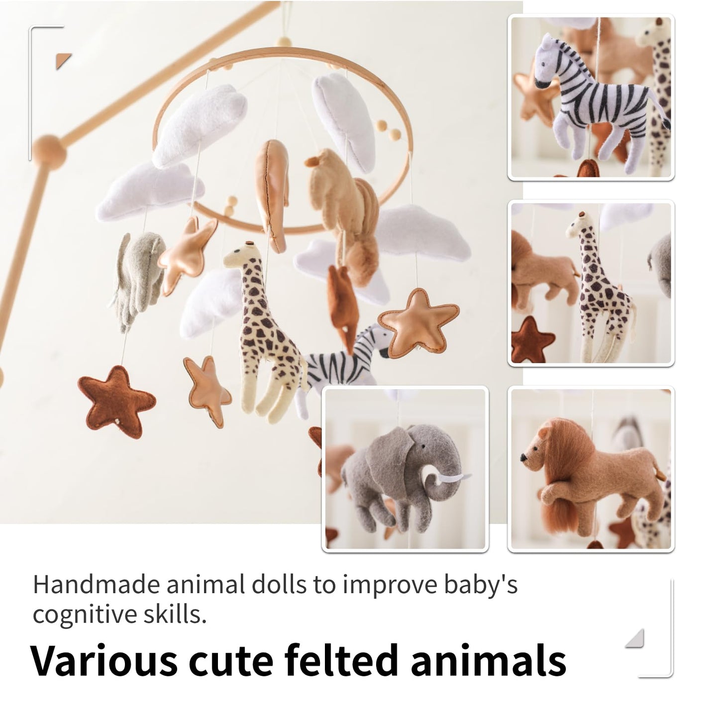 Mamimami Home Baby Bed Mobile Wind Chime Felt Animals Handmade 3D Bell Newborn Crib Cot Hanging Bed Bell Decoration Boy Girl