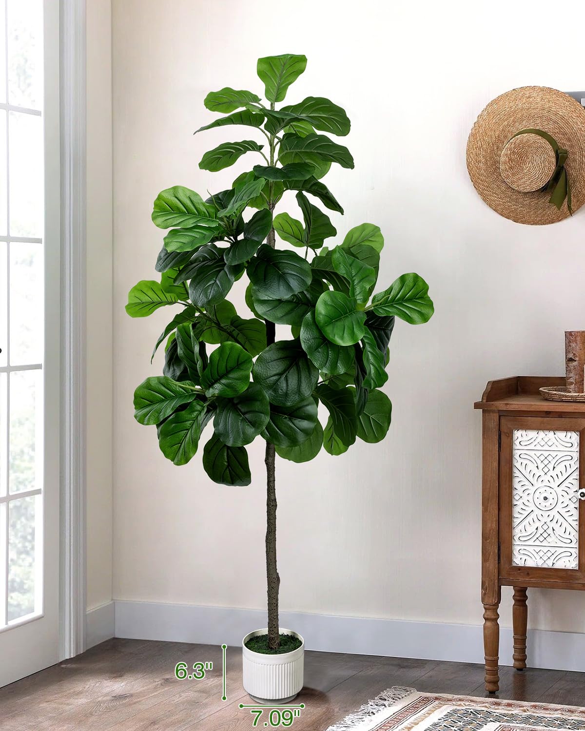 LuceAlberi Artificial Fiddle Leaf Fig Tree 6FT - Large Fake Tree with White Planter, Tall Faux Ficus Lyrata Tree Floor Plants for Indoor Home Decor Office Living Room Housewarming Gift, 1Pack