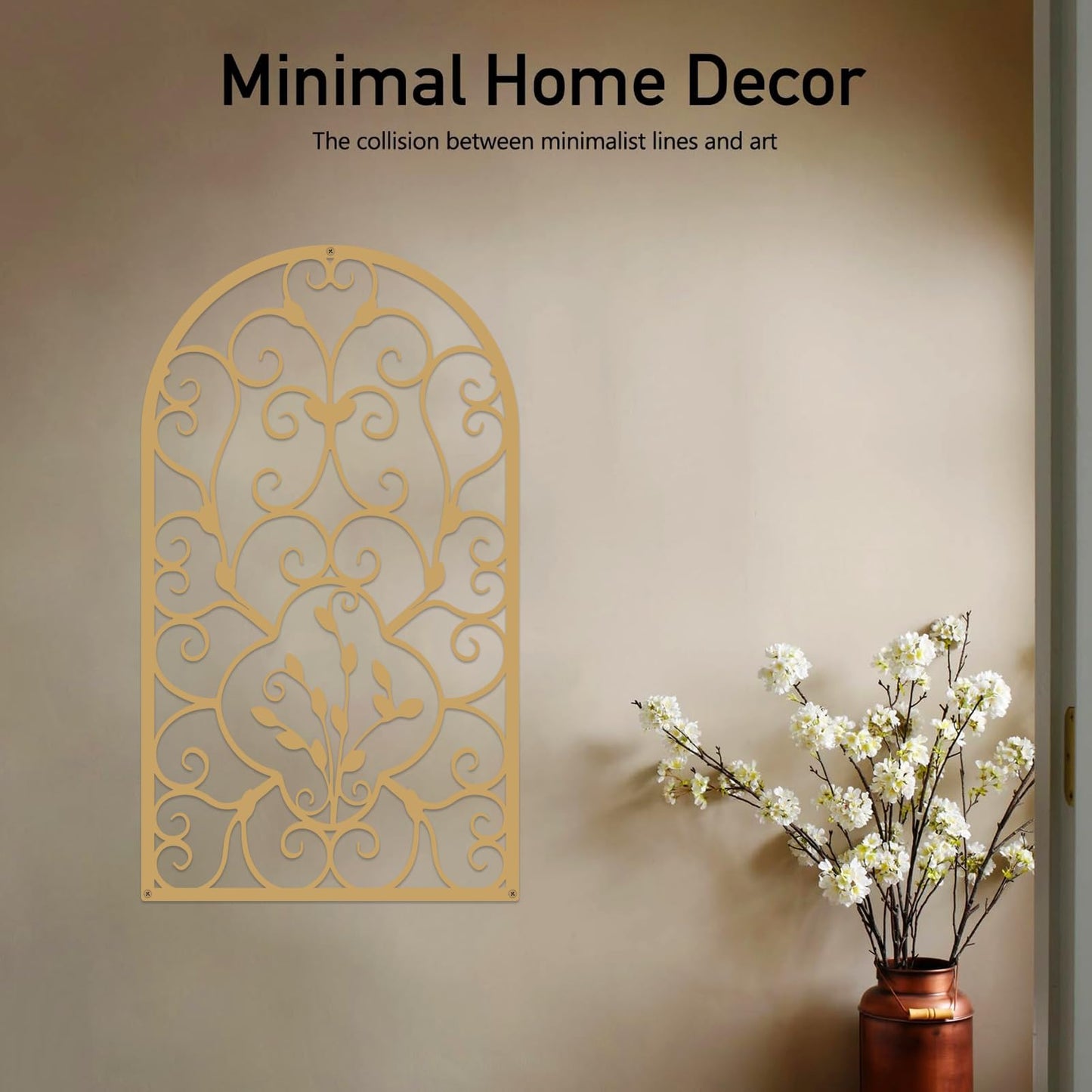 Resama 2 Pcs Scroll Home Wall Decor, Rustic Metal Wall Decor Arch Design Modern Farmhouse Wall Sculptures Hanging for Living Room Bedroom Hallway Kitchen (Gold, 15.7" X 9")