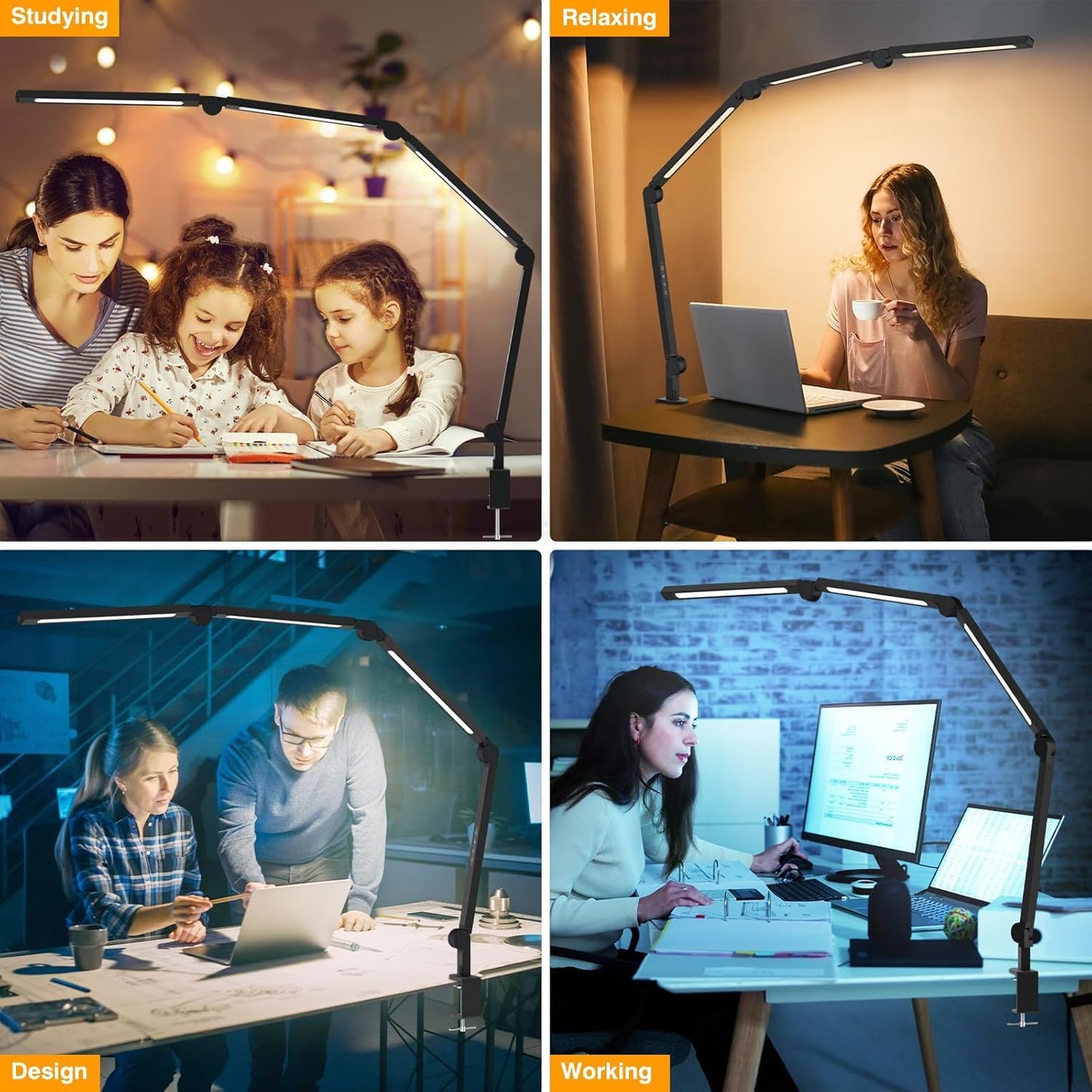 AILBTON Bright LED Desk Lamp with Clamp,Eye Caring Architect Led Desk Lights with Adjustable Swing Arm for Office Home,Dimming and Tempering Led Table Light