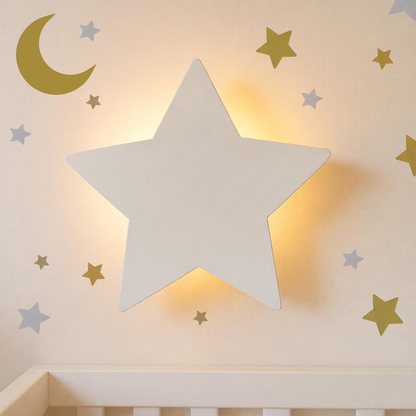 KALEOLI Star Night Light for Nursery - Dimmable & Rechargeable Kids Wall Light - 106 Pcs Moon and Stars Wall Decals Set - 90 Min Timer for Bedtime Routines