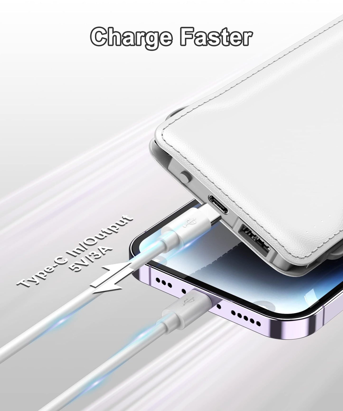 TG90° Portable Charger 10000mah Cell Phone Battery Backup, Ultra Slim Power Bank with Built in Lightning and USB-C Cable, Portable Phone Charger Battery Packs Compatible with iPhone Android Phones