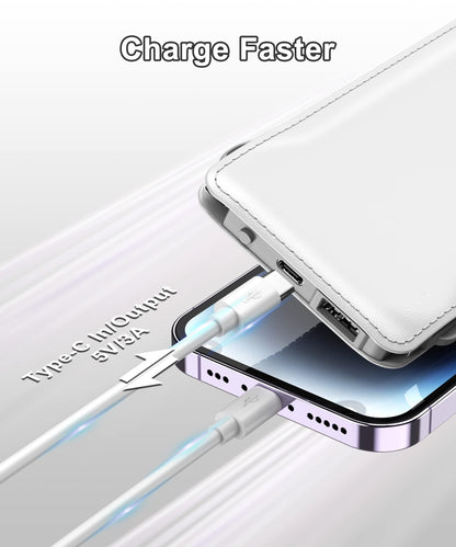 TG90° Portable Charger 10000mah Cell Phone Battery Backup, Ultra Slim Power Bank with Built in Lightning and USB-C Cable, Portable Phone Charger Battery Packs Compatible with iPhone Android Phones