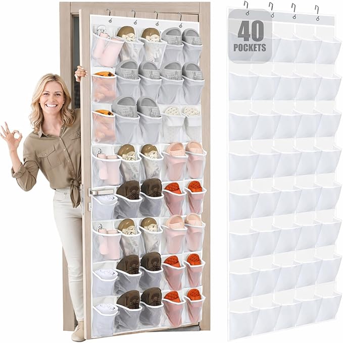 Windyun 40 Over the Door Shoe Organizer Large Breathable Mesh Pocket Clear