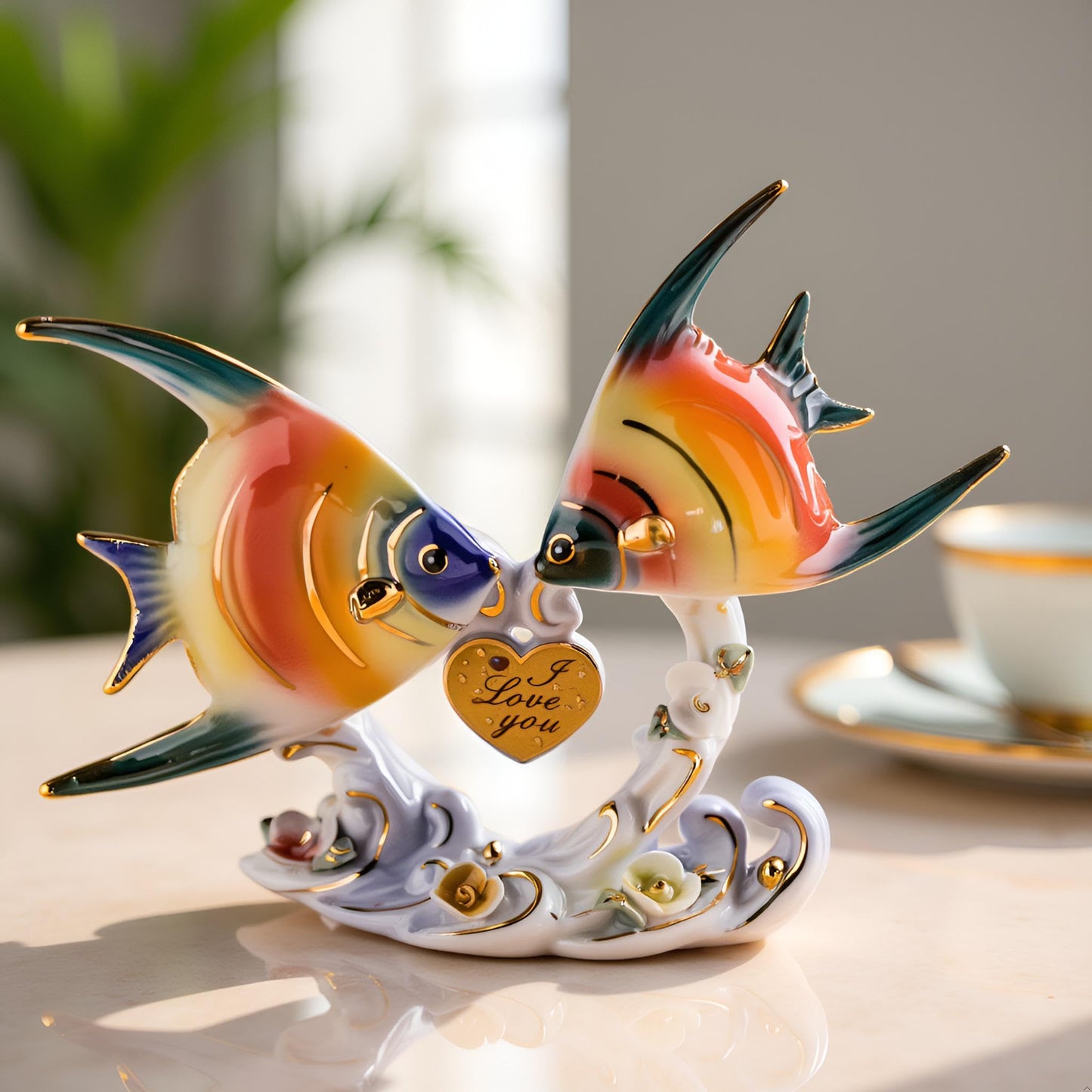 MTME Porcelain Figurines, I Love You (Golden Fish), Memorabilia, Sculpture Home Decor (Double)
