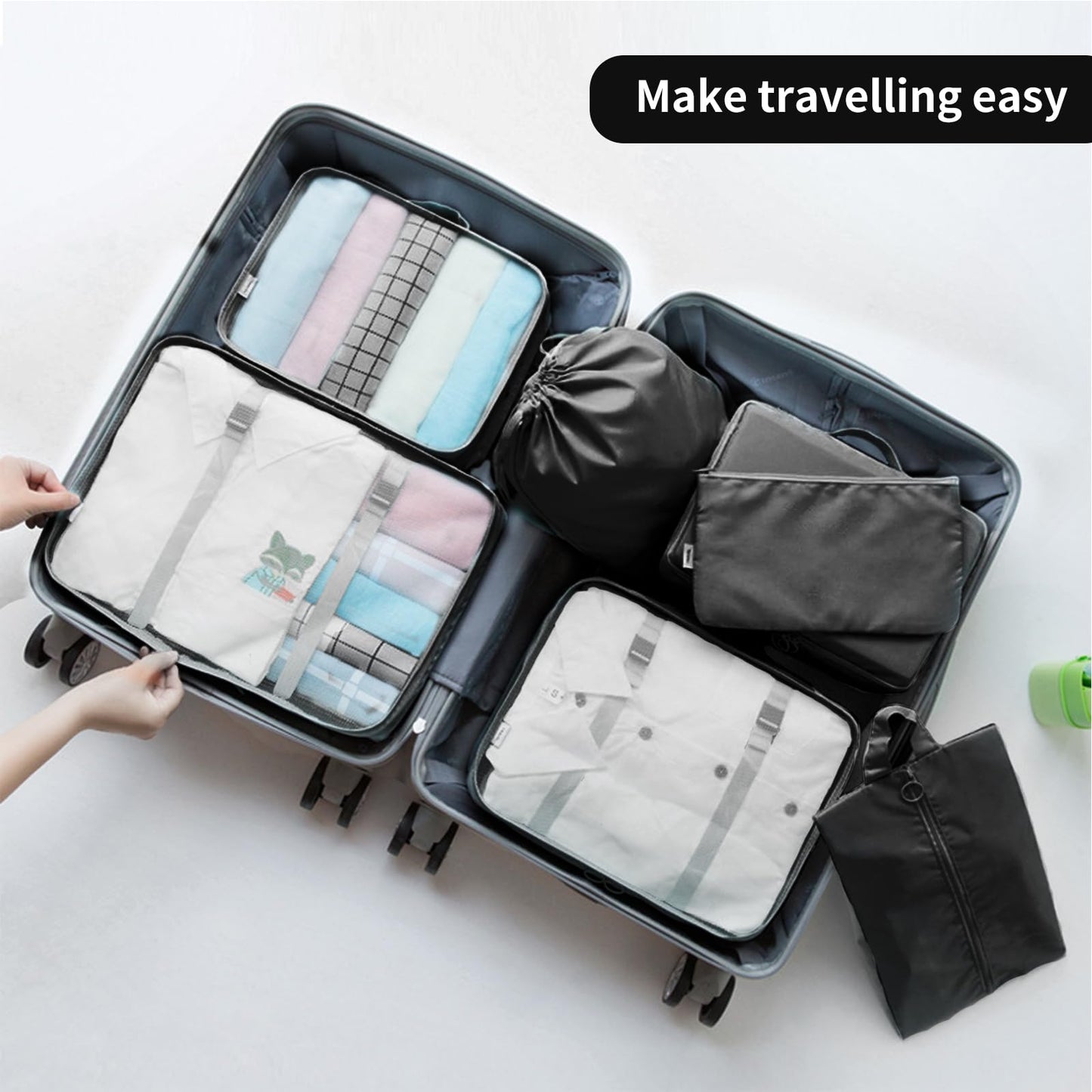 SLMT 10 Set Packing Cubes for Suitcases, Luggage Organizer Bags for Carry On, Travel Bags Organizer for Luggage, Must Have Travel Essentials for Women and Men (Black)