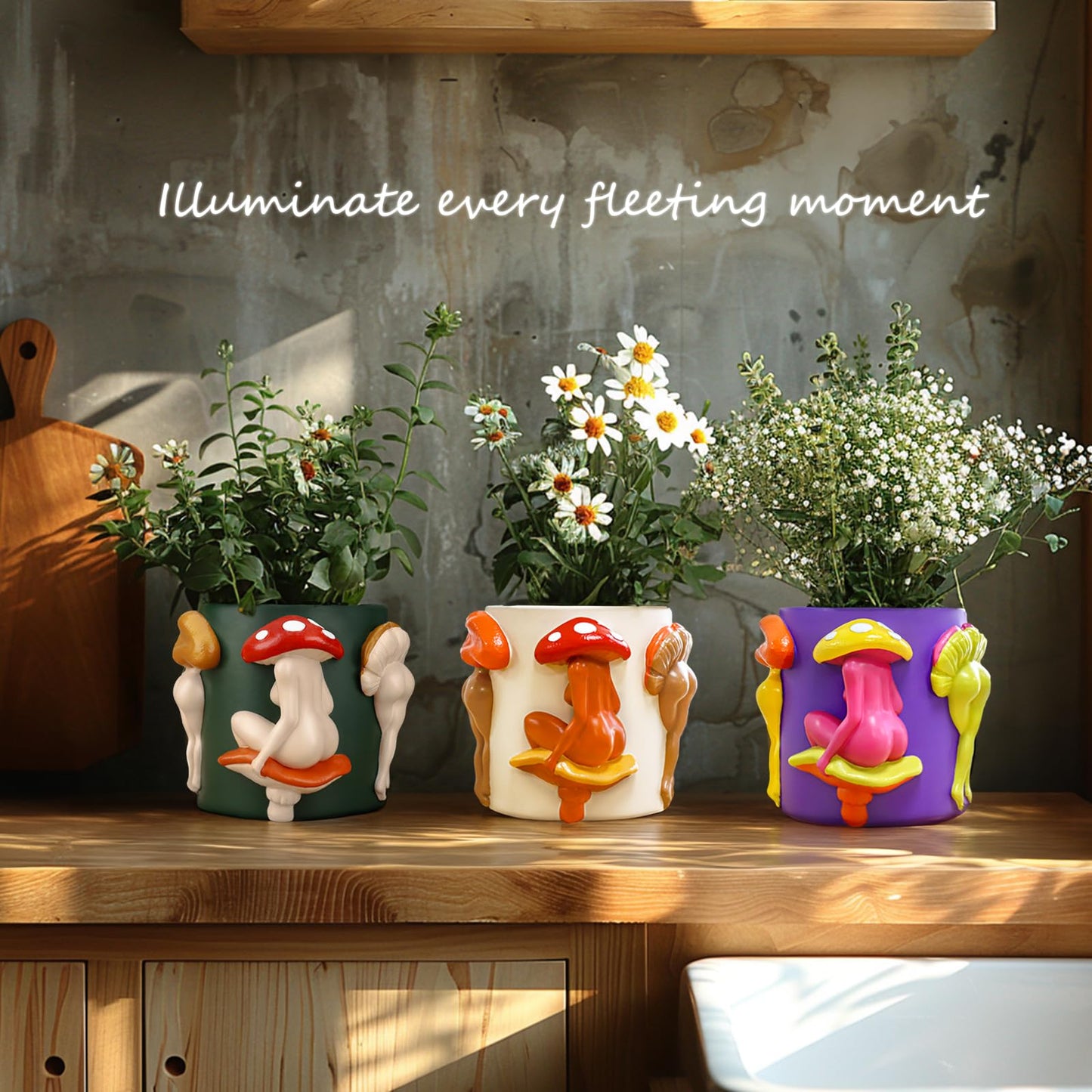 GUGUGO Mushroom Lady Body Plant Pots, Quirky Unique Cute Planters and Boho Funky Eclectic Home Decor, Mushroom Butt Flower Pots, Indoor Succulent Planter, Modern Aesthetic for Decorating, White Back
